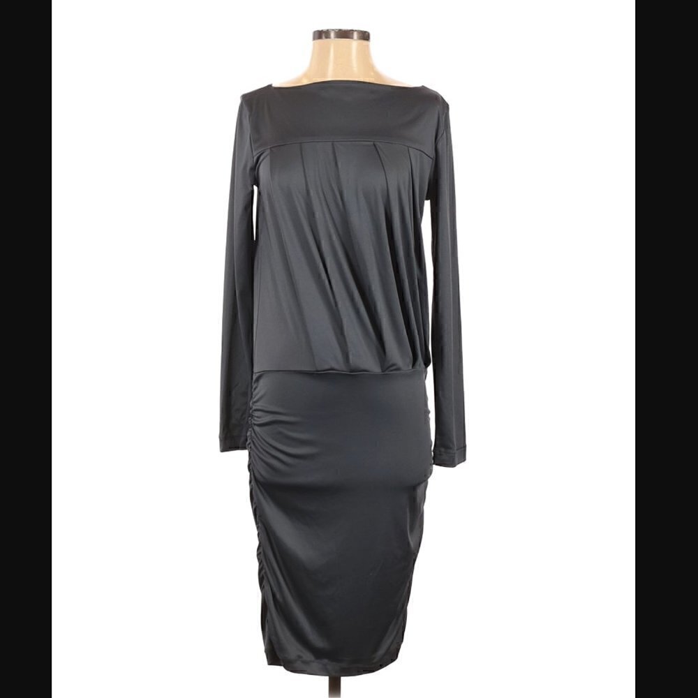 RACHEL Rachel Roy Dress XS Pleated Ruched Long Sleeve Pewter Gray Cocktail Party